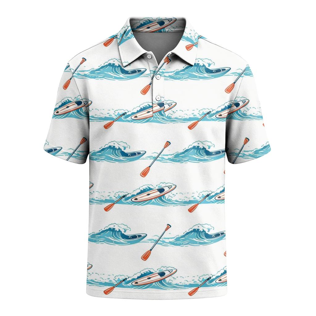 Men's Polo Shirt Short Sleeve Hawaiian Style Loose Fit Casual Top with Flop Print Soft Breathable Fabric Summer Shirt