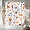 Lustiger Katze Duschvorhang Abstraktes Kätzchen Bunt Niedlich Floral Schmetterling Liebliche Haustiere Cartoon Tier Wildblume Modern Minimalismus
