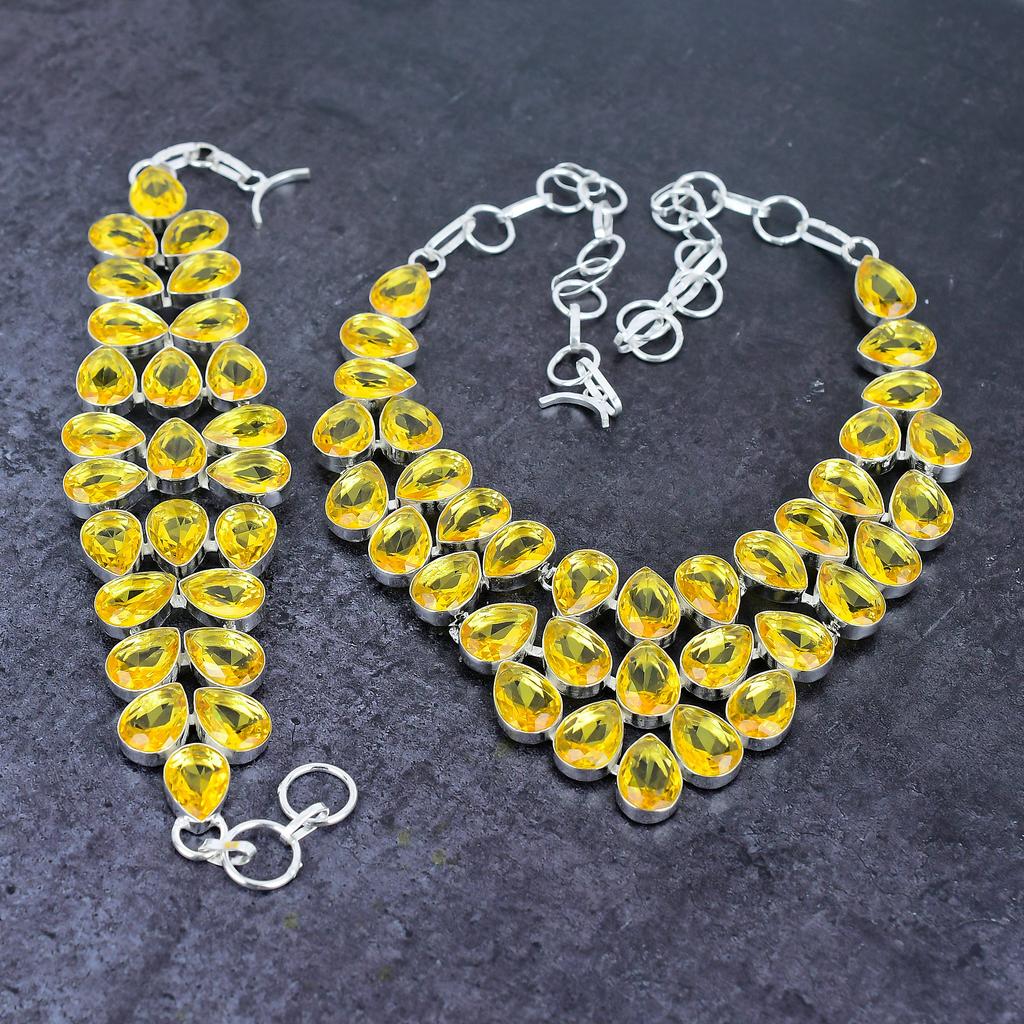 Natural Citrine Gemstone Handmade 925 Sterling Silver Jewelry Set I9z78