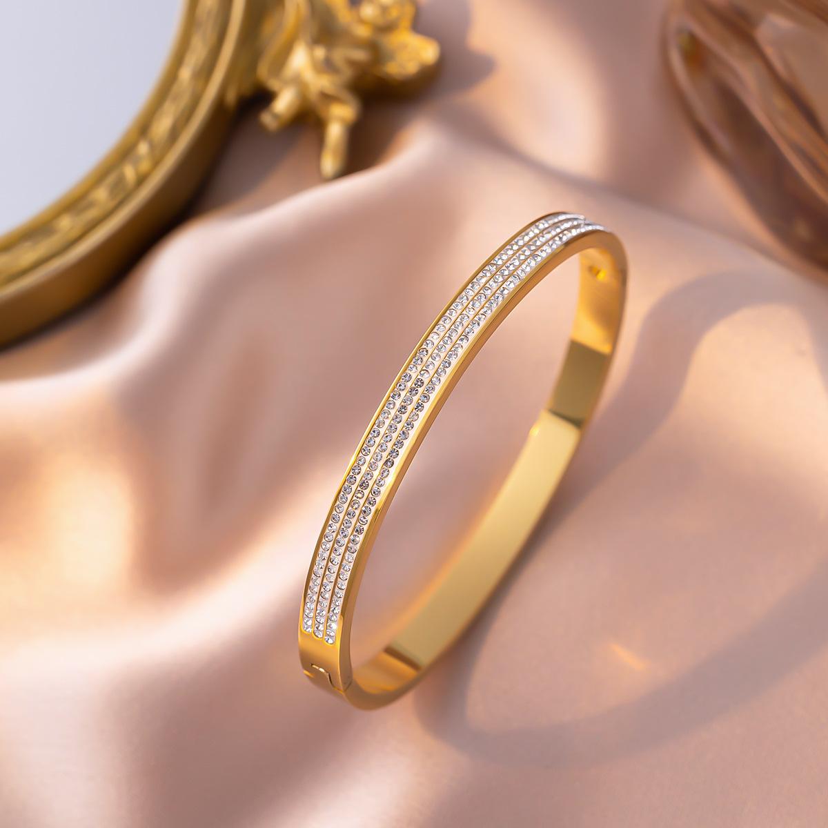 

Браслет Unfade из титановой стали со сверкающими стразами для пар, браслет с отверстиями золотой