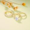 3pcs Set Luxury Temperament Five-claw Inlaid Crystal Zircon Ring for Women Bride Wedding Fashion Charm Jewelry Sets Accessories