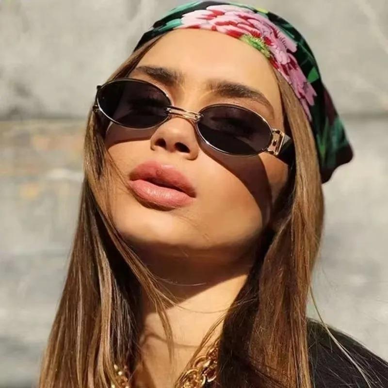 Luxury Vintage Durable Metal Metal Spectacle Frame Frame Elliptical Frame Punk Fashionable Street Photo Sun Glasses Glasses for Men and Womens