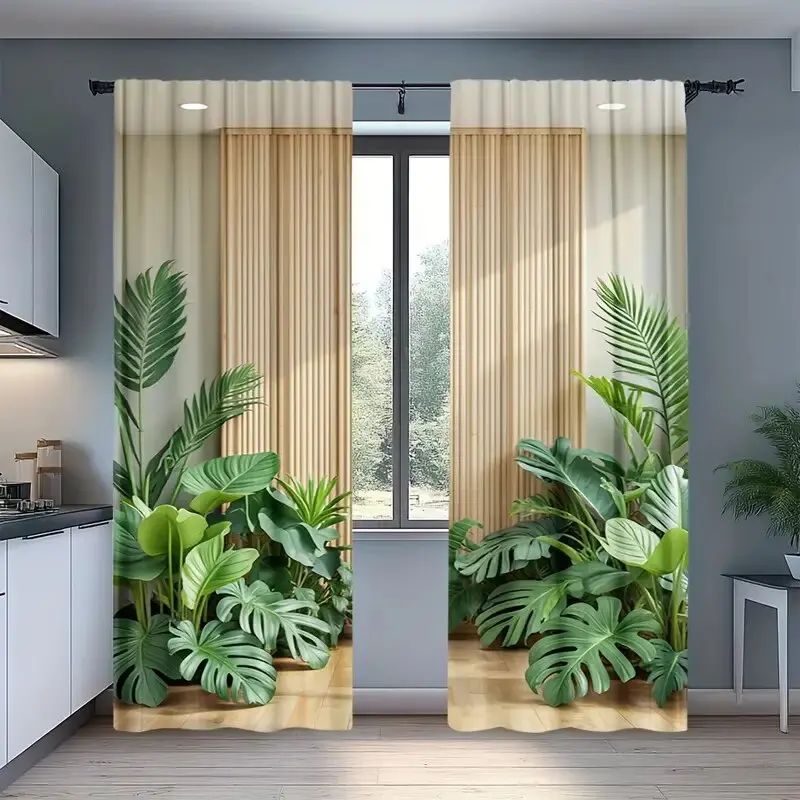 Vikama Tropical Rainforest Blackout Curta Monstera Palm Leaf Design Living Room & Master Bedroom Bay Window 65x90cm&Rod Pocket