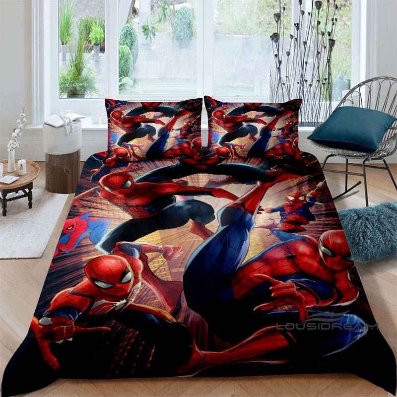 Spider-Man 3D printed duvet cover and pillowcase bedding set, available for single, double, king, and queen beds, suitable for