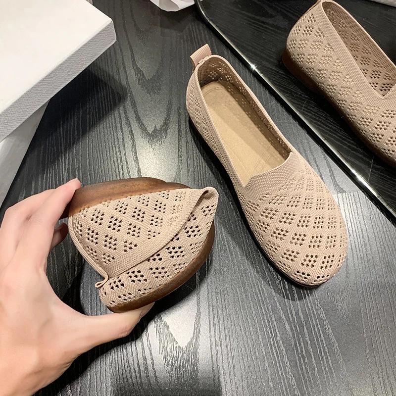 Summer Mesh Fabrics Breathable Flats Women Shoes Ventilate Lace Leisure Loafers Mom Shoes Comfort Casual Light Sneakers