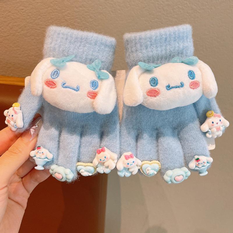 Girls' Kuromi Fleece-Lined Fingerless Gloves - Warm, Cold-Proof, Autumn/Winter Children's Accessories