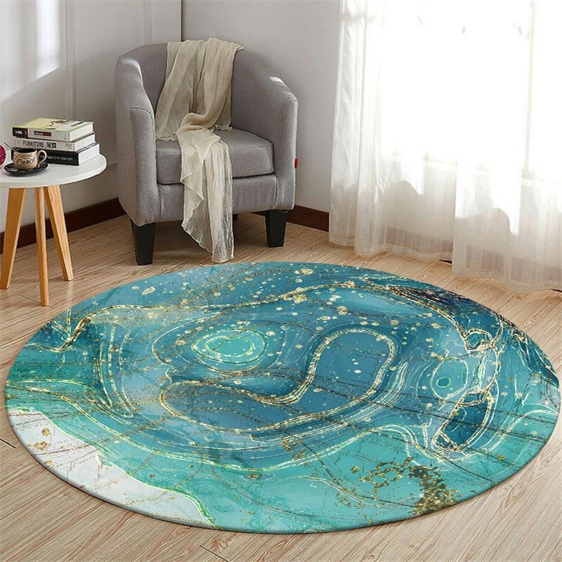 Round Area Rug Artistic Abstract Marble Geometric Landscape Print Carpet Soft Floor Mat For Living Room Bedroom Home Decor