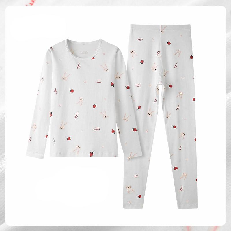Autumn Winter Cotton Printed Floral Women Thermal Underwear Sets Slim Warm Suit