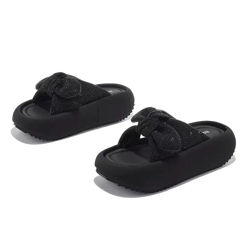 Bow Women's Flats Platform Sandals Crystal Casual Slippers New Summer Shoes 2025 Beach Flip Flops Mujer Slides Sandalias