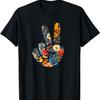 Elegant Silhouette Wildflowers Floral Peace Sign Hand T-Shirt(8)