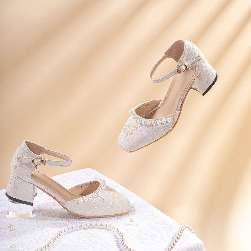 Celebrity style dark pattern retro summer Hanfu Mary Jane high heels Republic of China style with cheongsam height-increasing sandals women