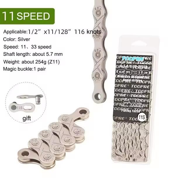 Bicycle Chain 116L 8 9 10 11 12 Speed Silver Ultralight Mountain Road Bike Chain For 21/24/27/30 Variable Speed Chain