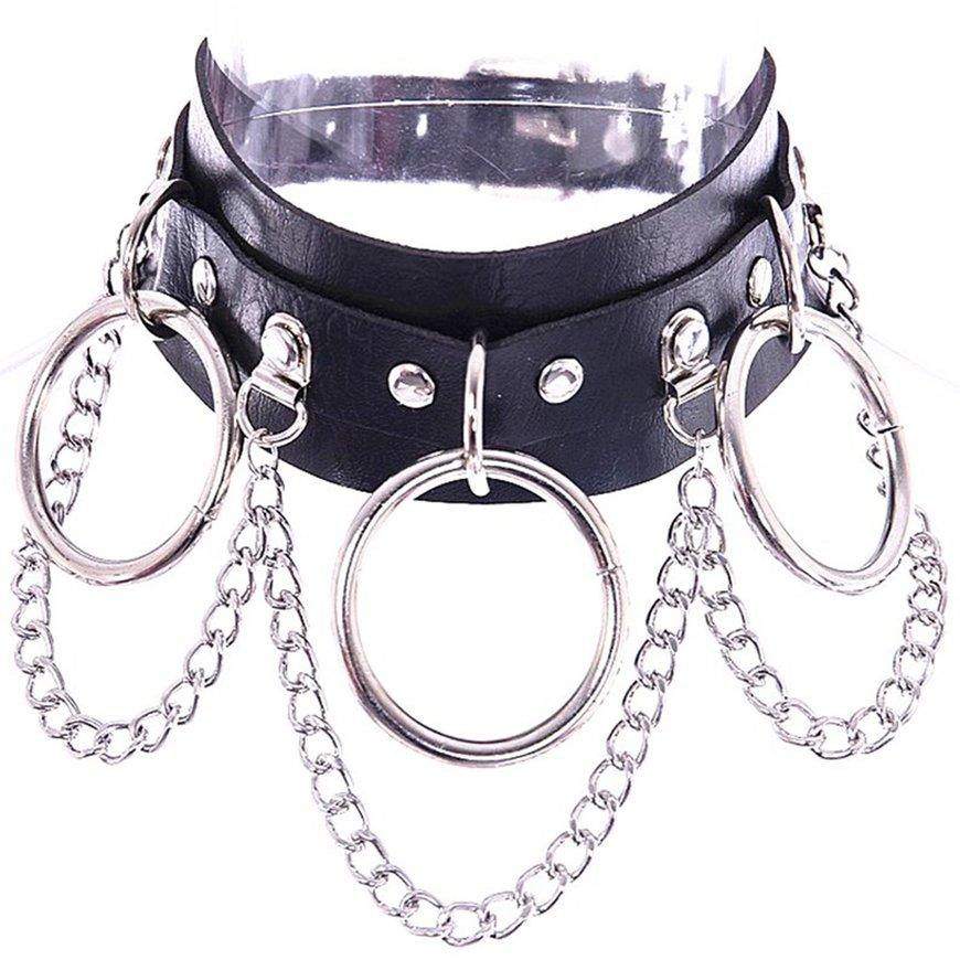 Punk4 Joker cadena ajustable Collar Gargantilla colgante de múltiples capas de cuero de la PU negro y astilla Punk4 Joker cadena ajustable Collar Gargantilla colgante de múltiples capas de cuero de la PU negro y astilla