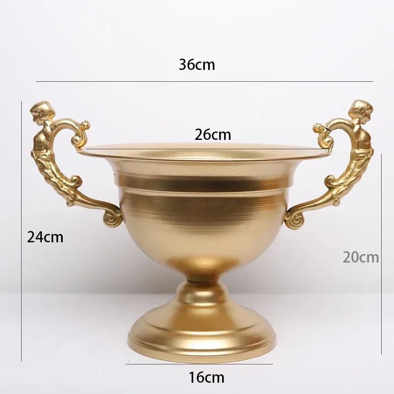 New Retro White Iron Flower Ware French Wedding Banquet Table Decoration Vase Golden Angel Handle Flower Arrangement FlowerPot