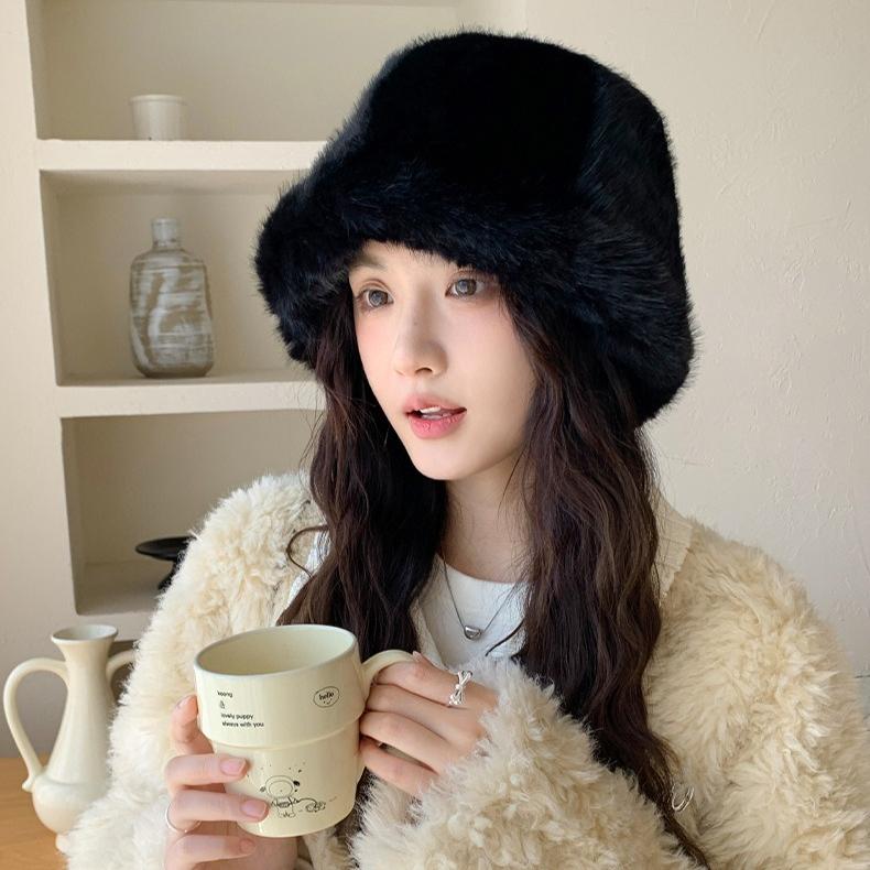 Winter Hat Women's Plush Bucket Hat Cute Sweet Ear Protector Basin Hat