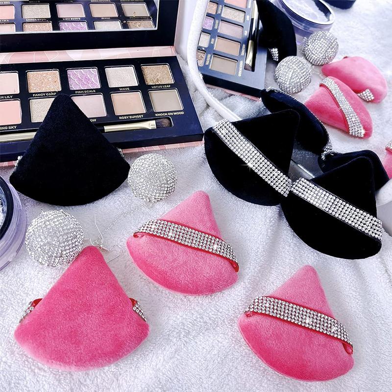 3Pcs Triangle Powder Puff Face Diamond Ribbon Soft Makeup Tool Sponge Velvet Soft Smooth Facial Beauty Makeup Sponge Accessories