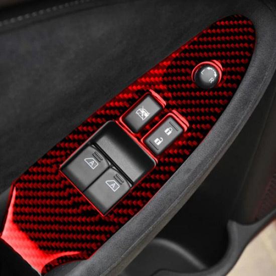 2Pcs Red Carbon Fiber Interior Window Control Cover Trim For Nissan 370Z