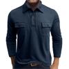 Men's Cotton Solid Color Shirt - Long-Sleeve, Spread Collar, Pocket - Outdoor Casual  Top