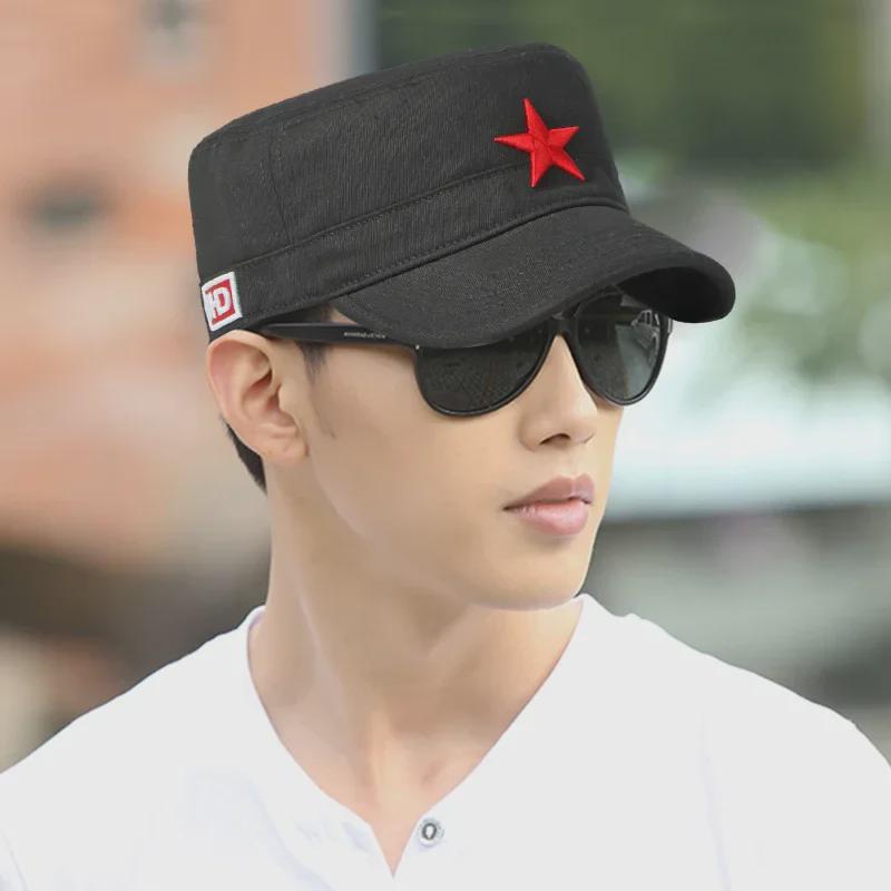 Four Seasons Cotton Camouflage Sun Hat with Star Embroidery - Unisex Flat Top Design