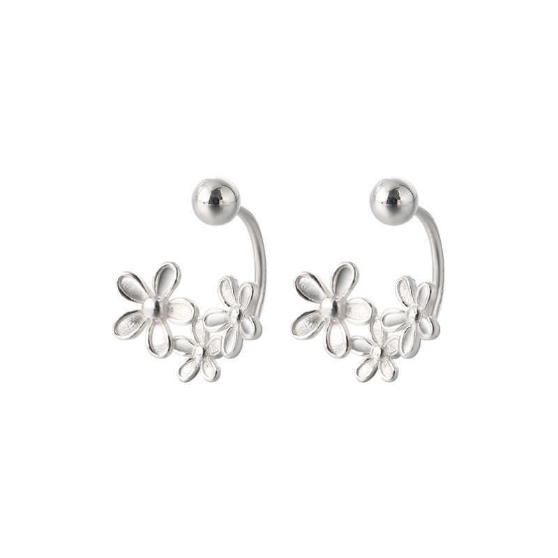 Shiny silver 925 minimalist small flower earrings for women fashion exquisite compact U-shaped stud earrings daily jewelry gifts
