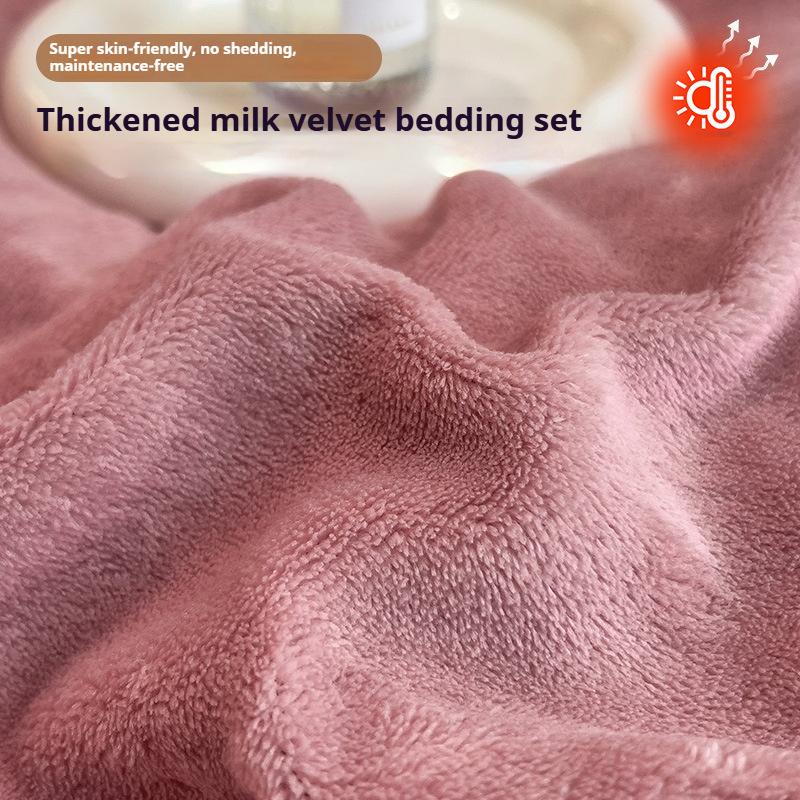 Czteroczęściowy zestaw z polaru mlecznego, Pojedynczy zimowy pogrubiony ciepły poszewka na kołdrę, Prześcieradło poszewka na poduszkę