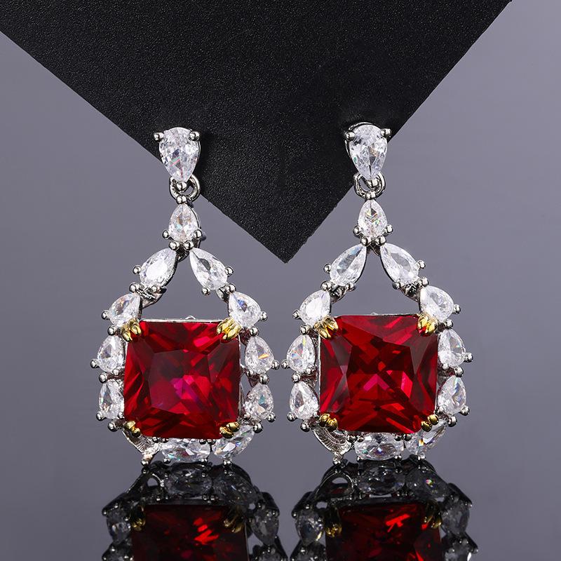 Jewelry, Jewelry, Stud Earrings, Colorful Treasures, Zircon, Red Sapphire, Fashion Women'S Earrings, Enamel Craftsmanship