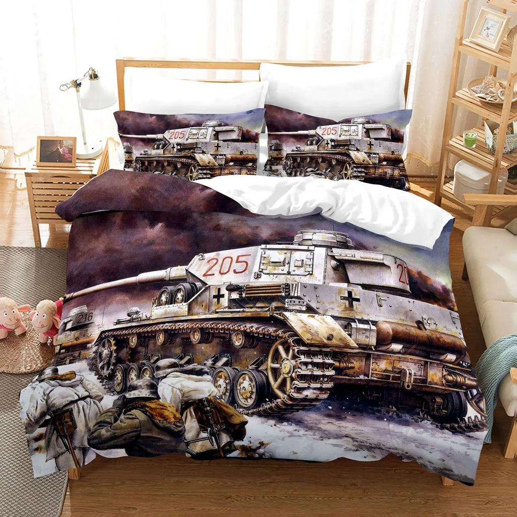 3D War Tank Comfortable Duvet Quilt Cover Pillowcase Bedding Set Children Bedroom Decoration Home Textile