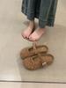 French Evening Wind Retro Lightweight Light Mouth Baotou with Lamb Bread Toe Girl Muller Shoes Wearing Slippers Woman