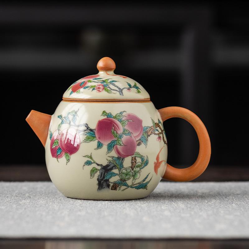 

Enamel full color Ru kiln teapot handmade famous dragon egg single pot brewing teapot can raise one pot and two cups as a gift