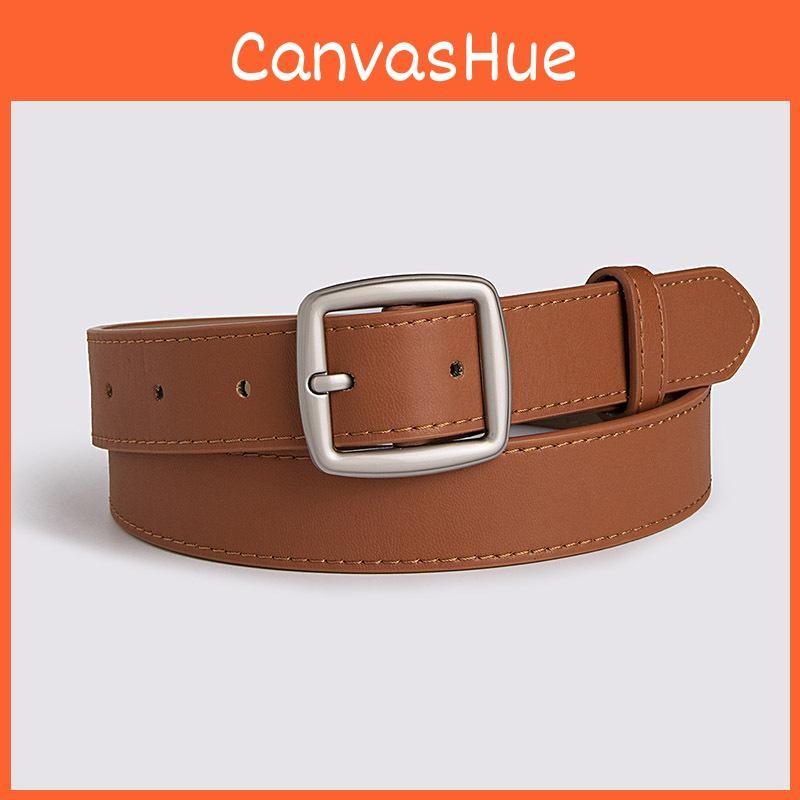 Solid Color Simple Womens Leather Look Belt With Geometric Design Metal Buckle