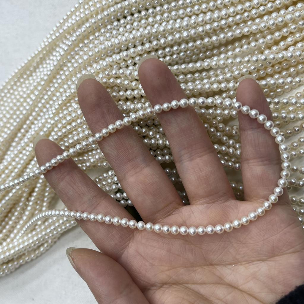1 Strang, Weiße Natürliche Süßwasserperlen, 3,5-4,5 mm Handgefertigte Reiskornperlen zur Schmuckherstellung DIY Halskettenzubehör, Muttertagsbasteln 36 cm