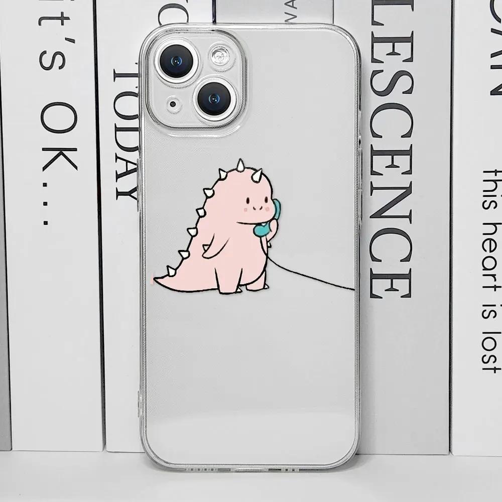 Cute Green Pink Dinosaur Couple Clear Phone Case for IPhone 13 12 11 14 15 16 Pro MAX XS X SE2 7 8 Plus Soft Paired Cover Fundas