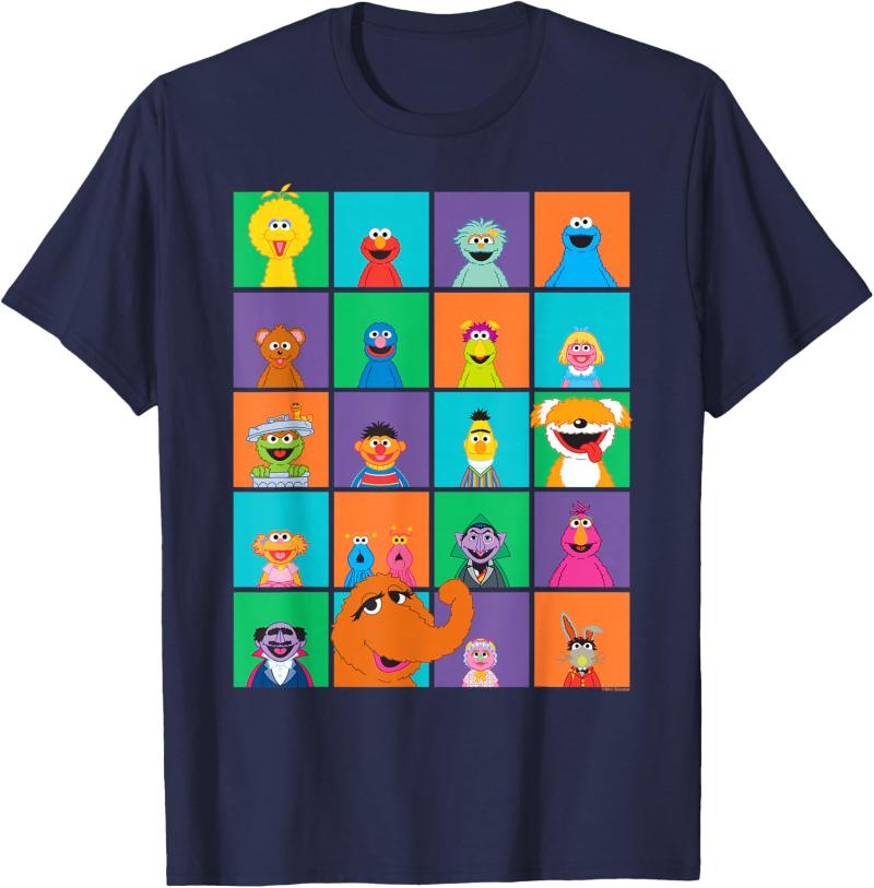 Sesame Street Character Squares T-Shirt  Costume T-Shirt Graphic Sweatshirt] Cute Cartoon Character, Soft Stretchy Fabric S разноцветный