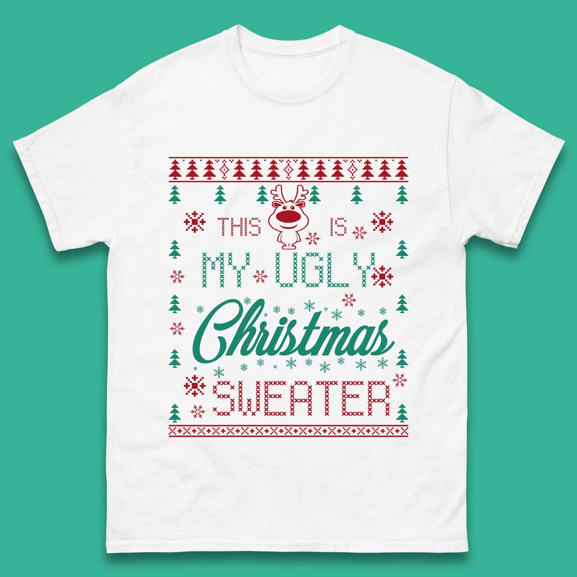 Ugly Christmas Sweater Reindeer Mens T-Shirt Womens Tops Tees 4XL