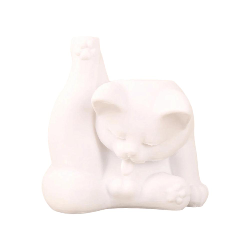 Funny Makeup Brush Holder 3D Printed Desk Storage Box Licking Paw Cat Statue Stationery Storage