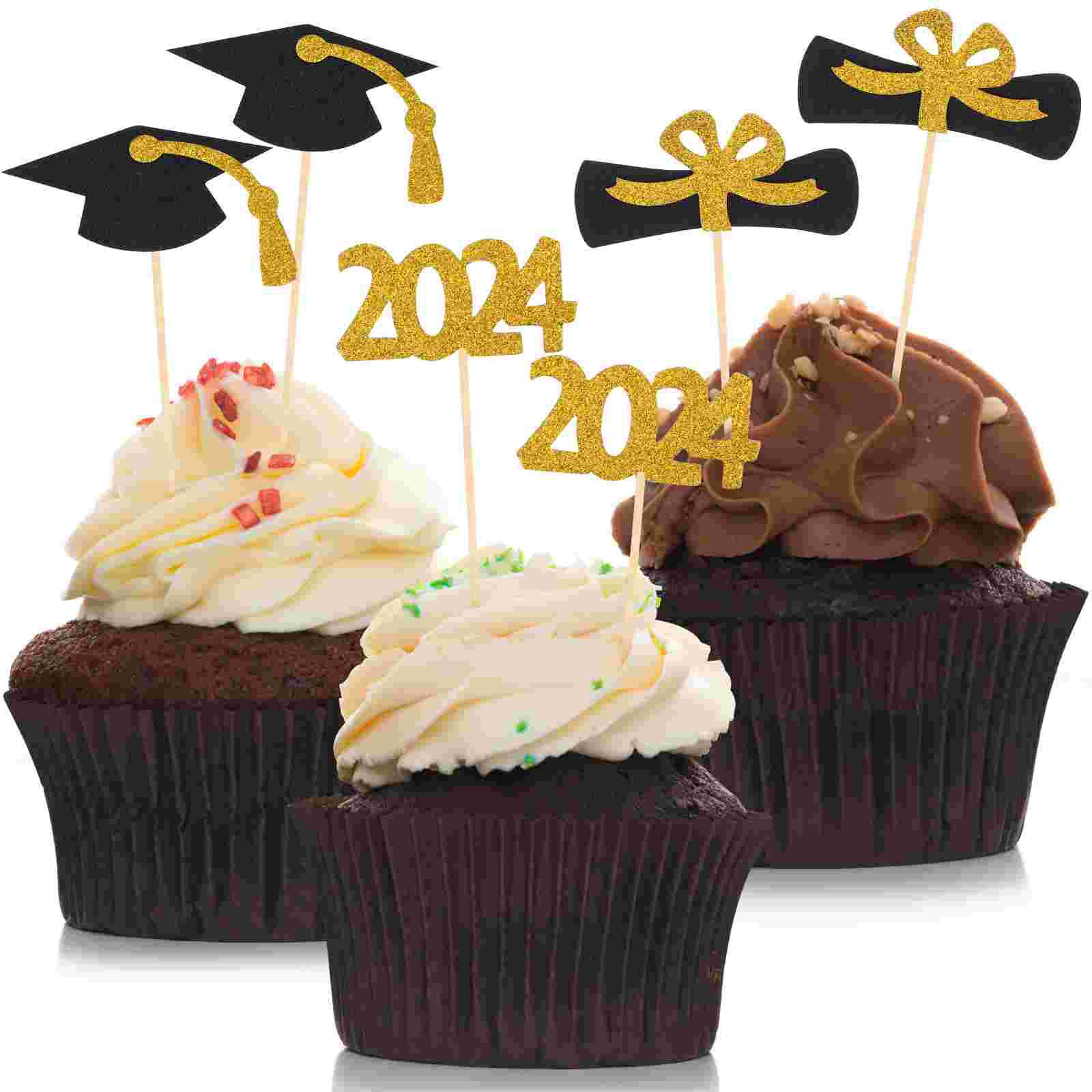 

12 Pcs Top Hat Dessert Graduation Season Cake Insert Cakes Wood Paper Cupcake Picks Decor 9.50X6.00X0.20CM