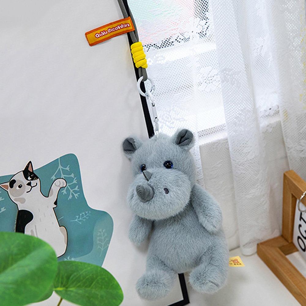 Fluffy Rhino Plush Toy Wrist Pad Rhino Plush Doll Backpack Pendant Rhino Doll Pendant  Kids Gifts