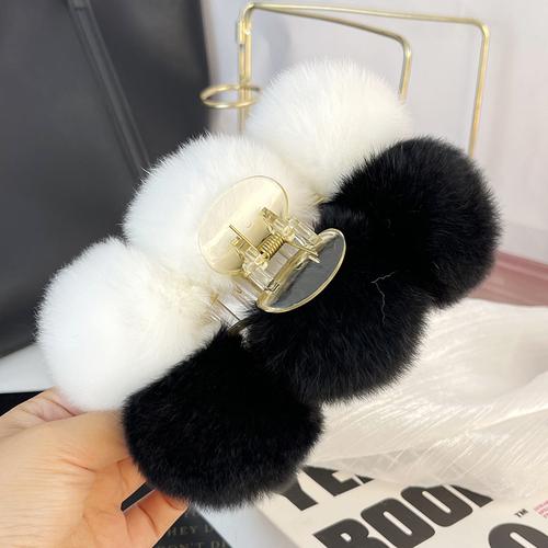 Rex Rabbit Fur Ball Large Hairpin Head Online Celebrity Cute Plush Catch Clip Hair Accessories Autumn and Winter Korean Hair Catch Headdress.