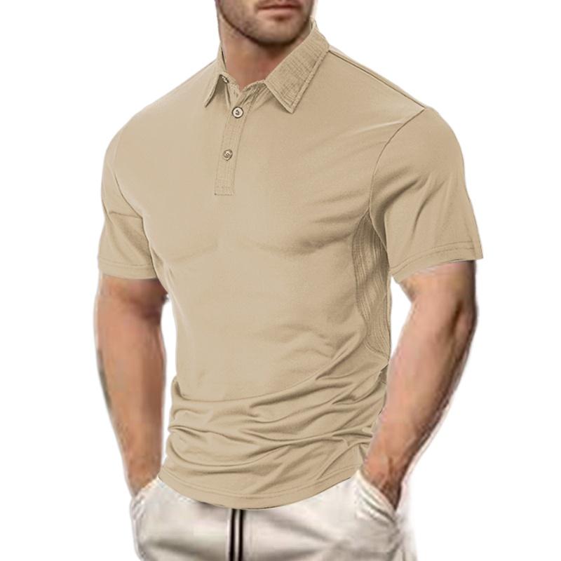 European and American Summer Men's Fashion Lapel Casual Loose Solid Color Short Sleeves
