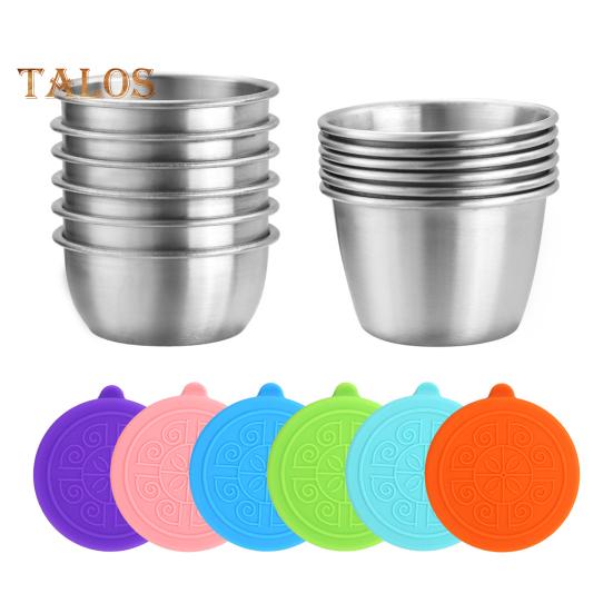 1/6Pcs Dipping Cup Stainless Steel Sauce Cup with Leakproof Lid 70ml Reusable Condiment Container for Lunch Boxes Picnics
