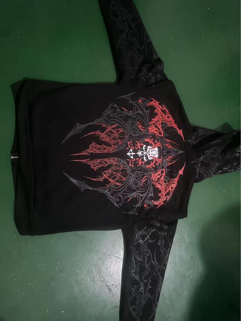 Breathedivinity Skull Print Zipper Hoodie - American Trendy Dark Style for Autumn/Winter