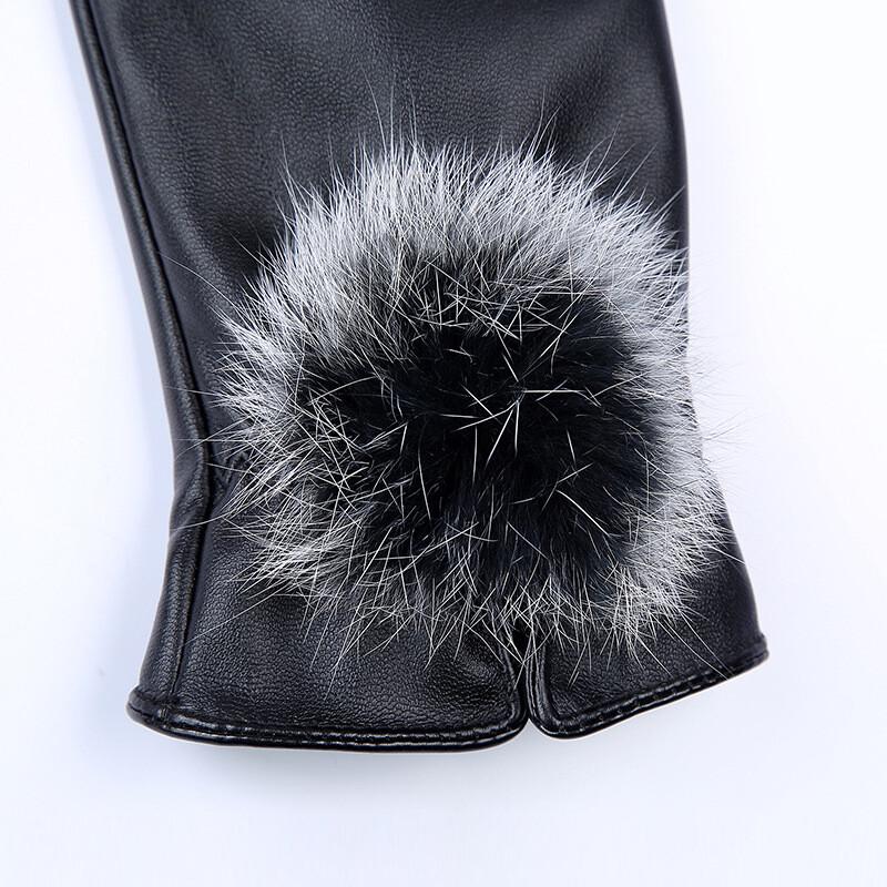 CNMF Women's Winter PU Pom-Pom Touchscreen Gloves