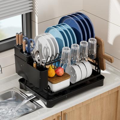 Escorredor de Pratos Tigelas Rack de Armazenamento de Cozinha Multicamadas Organizador de Utensílios de Cozinha Escorredor de Louça de Bancada Porta Facas Garfos
