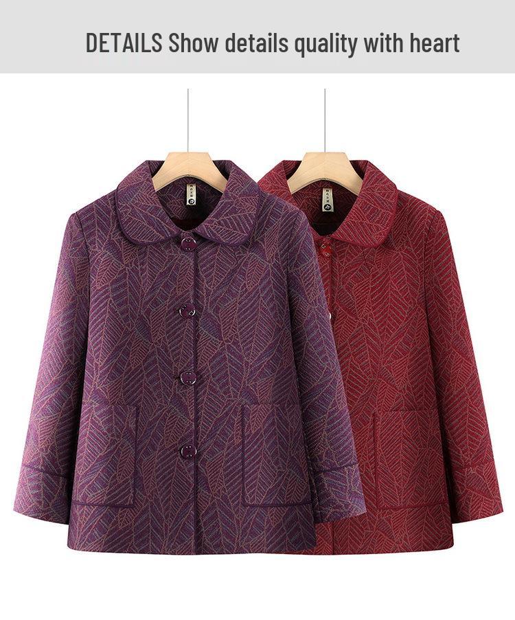 Women's Winter Velvet-Enhanced Lapel Jacket for Middle-Aged and Elderly: Grandma's Warm, Stylish Cotton Wear