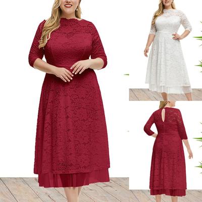 Women's Sexy Large Lace Round Neck Evening Dress High Quality Dress