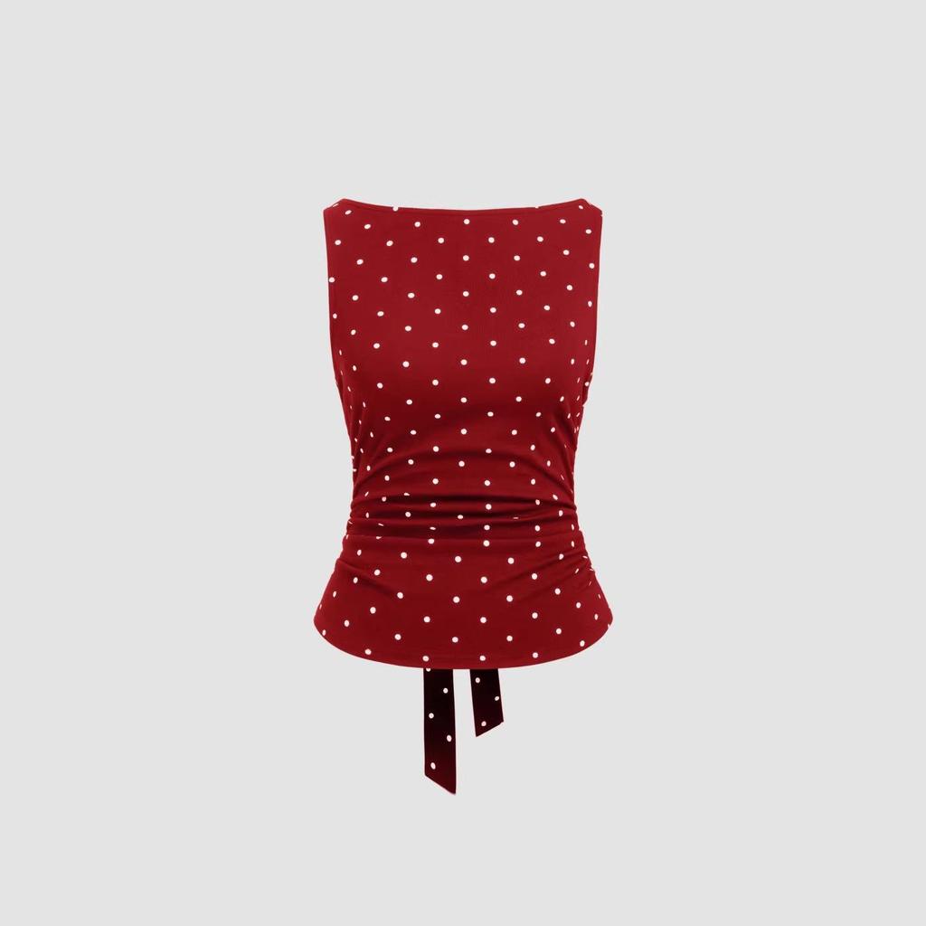 Retro Korean Polka Dot Backless Tank Top – Summer Style Slimming Sleeveless Strappy Top for Women