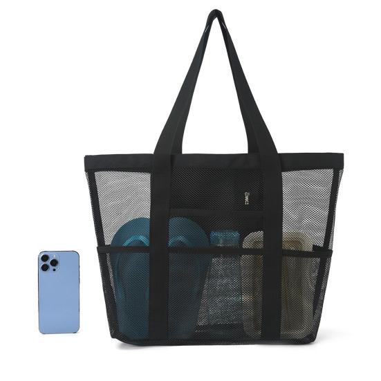 Netz-Strandtasche mit Reißverschluss, großes Fassungsvermögen, Strandtasche, faltbares Design, wasserdicht, sanddicht, Pooltasche mit Fächern