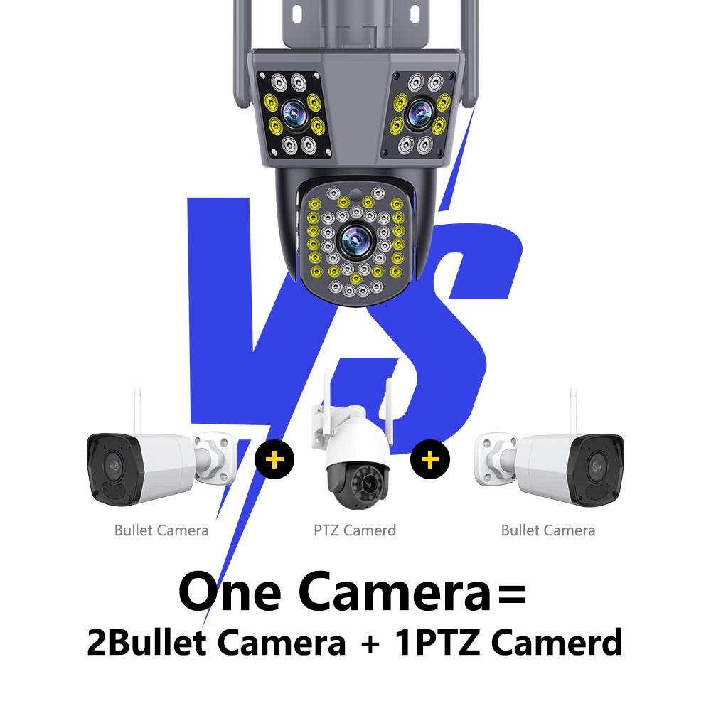 6K 12MP WiFi IP Outdoor Camera with Motion Tracking PTZ 4K Video Three Lens Three Screen Waterproof Security System