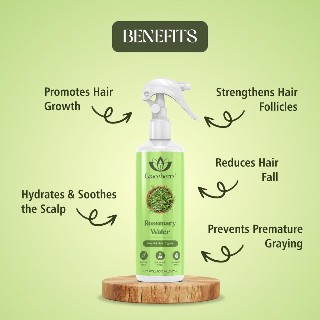 Graceberry Rosemary Water Spray For Hair Growth (200 ml) | Hair Spray for Regrowth | Rosemary Hair Mist | Adds Shine | Helps Reduce Hairfall | Str