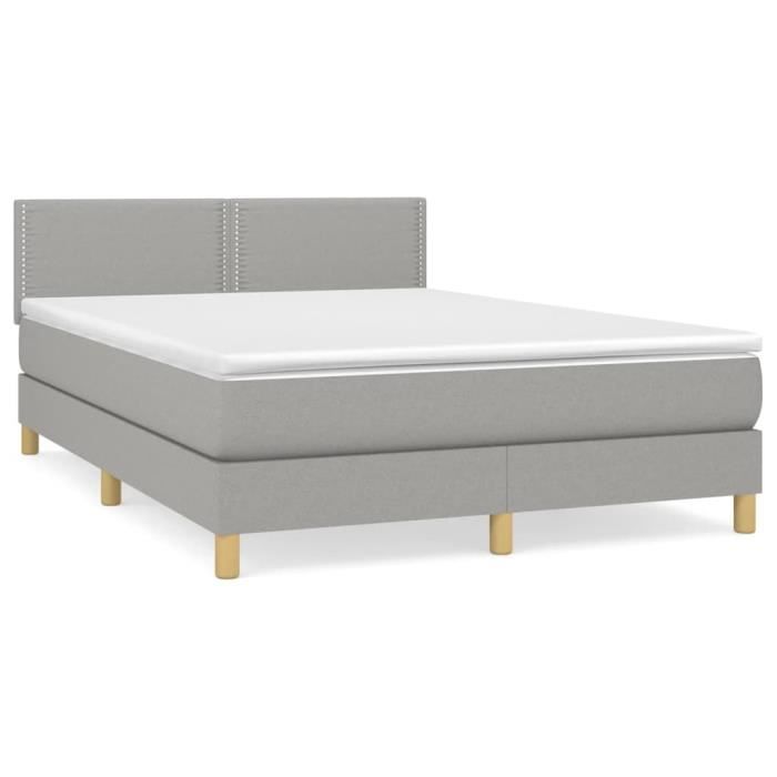 3140537 vidaXL Lit à sommier tapissier avec matelas Gris clair 140x200cm Tissu